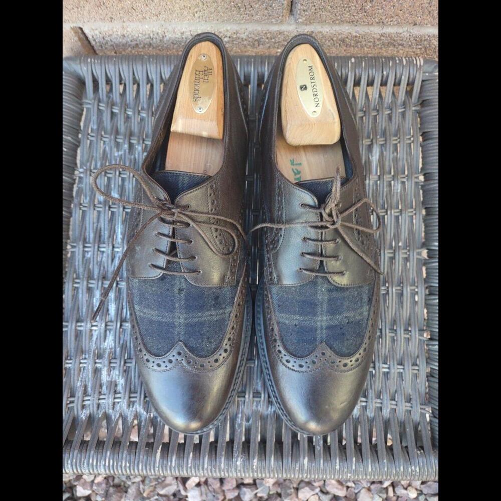 Ermenegildo Zegna Wingtip Oxford Shoes US 9 Brown Leather & Plaid Italy - Picture 2 of 9